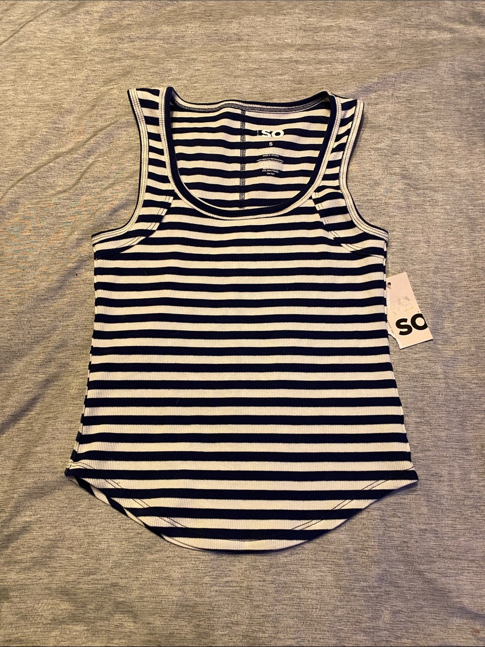 SO Striped Tank Top White & Navy Blue Ribbed Juniors Sz S NWT